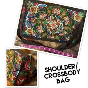 Embroidered Black Shoulder/Crossbody Bag
